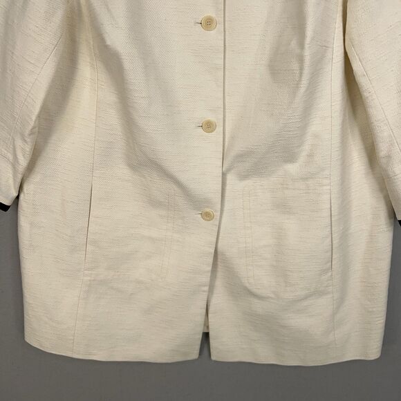 Talbots Coat Women 22W Ivory Textured Black Trim Collarless Capsule Quiet Luxury - Picture 3 of 13